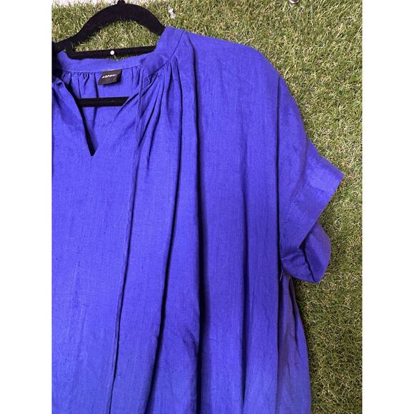 Aspesi Linen Maxi Dress Blue V-Neckline Relaxed Fit Casual Summer Size S Small - Picture 4 of 13
